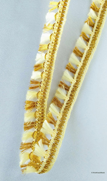 Beige / Green / Fuchsia Pink And Gold Tassels Trim Lace, Fringe Trim, Bohemian Trim